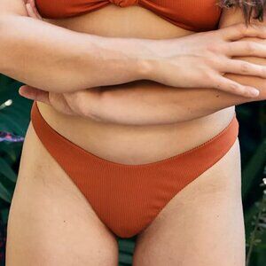 Aerie Ribbed Super High Cut Cheekiest Bikini Bottom Brown Size XL NWT